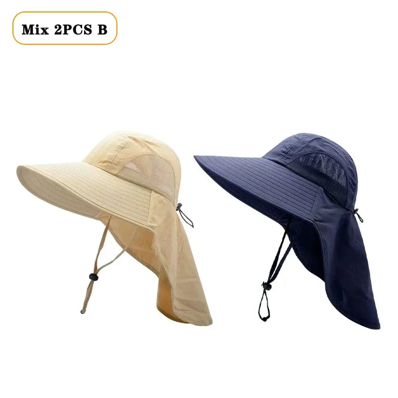 Gorro de pescador impermeable para verano, gorro con protección solar para senderismo al aire libre, pesca, ciclismo, alero grande, protección para el cuello, 1/2/4 Uds.