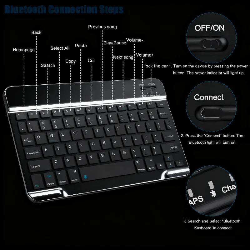 Teclado Bluetooth Teclado inalámbrico de 84 teclas Compatible con tabletas iPad Samsung Xiaomi de 7/10 pulgadas y teclado Mini iPad para iPad