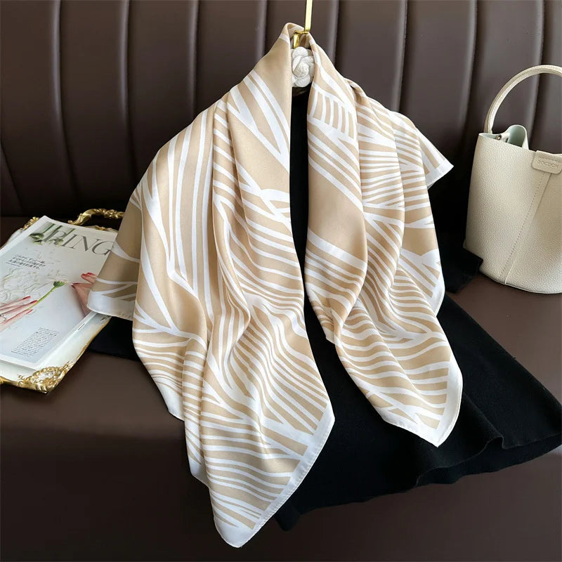 Bufanda cuadrada de 90x90Cm, sensación de sarga de seda, chales y chales para la cabeza para mujer, pañuelos para el cuello con estampado de árbol para el cabello de lujo, Hijab, Bandana Pashmina