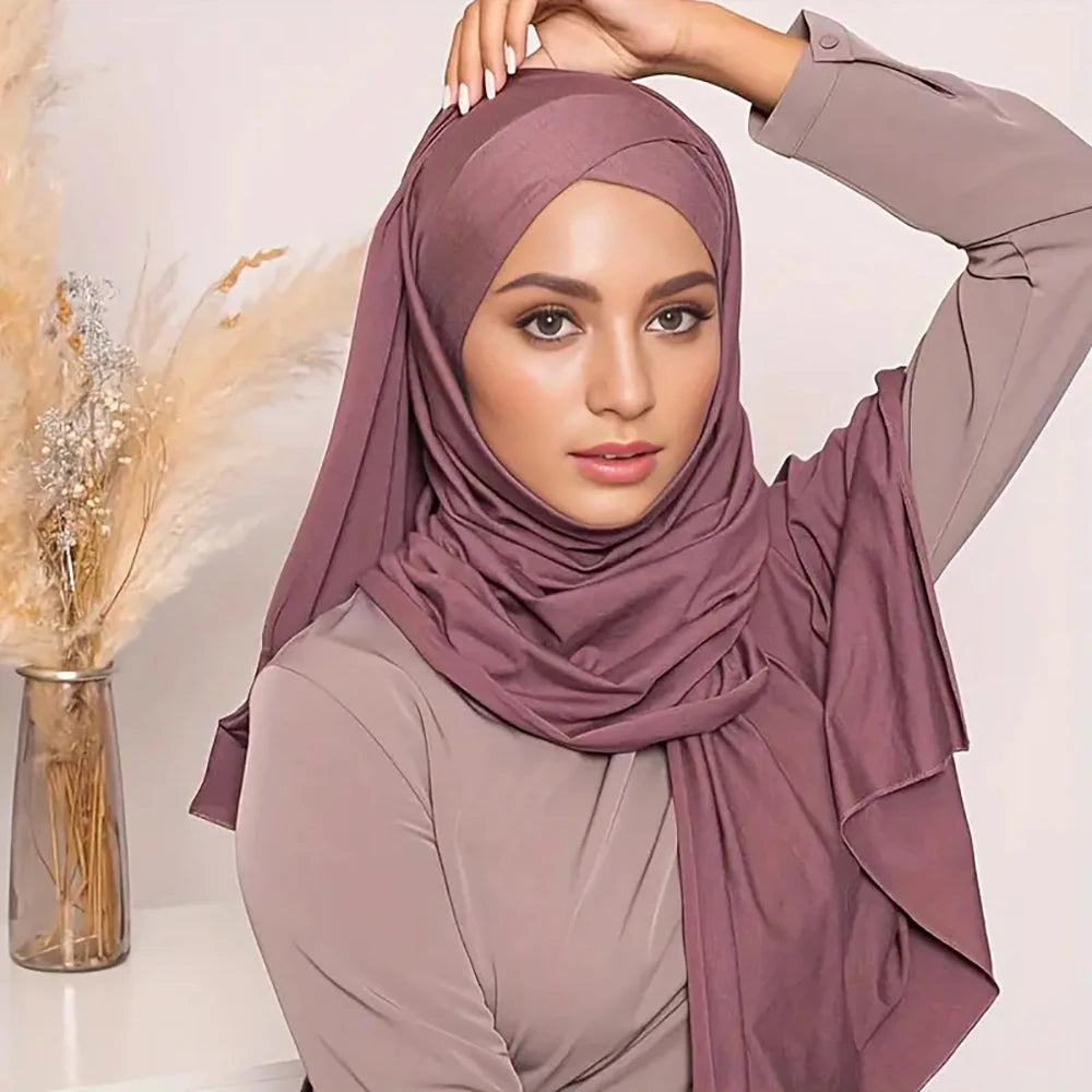 Pañuelo de cáñamo de cristal cruzado para mujer, Hijab musulmán de Color sólido, suave y elástico para la cabeza turbante, bufanda integrada