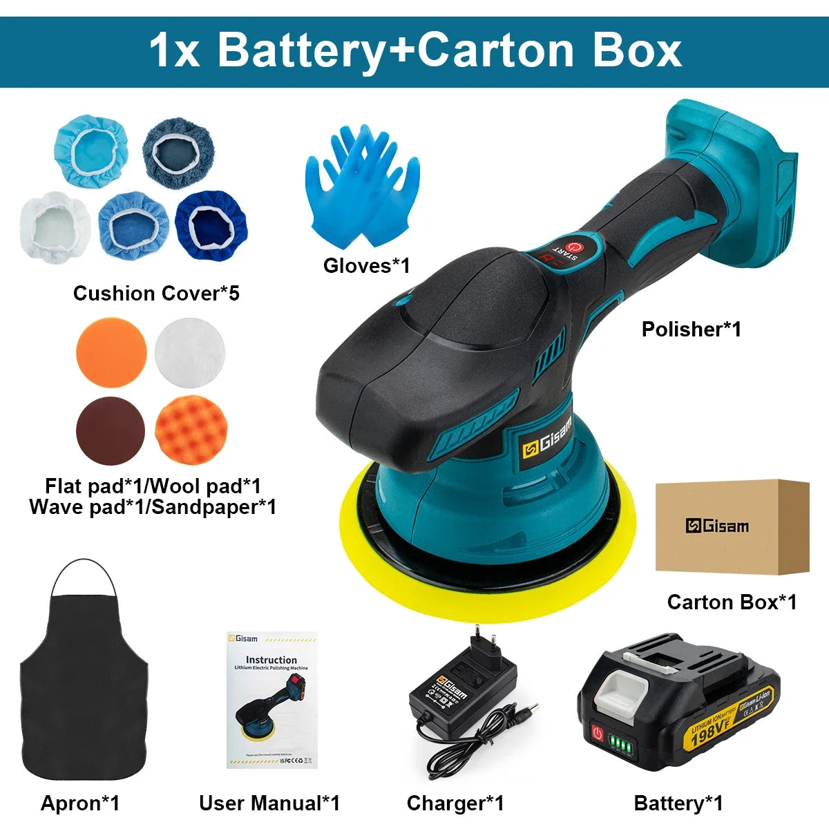 Gismis-pulidor de coche inalámbrico con pantalla Digital de 8 engranajes, pulidor eléctrico, máquina pulidora de encerado para coche, Pin de batería Makita de 18V