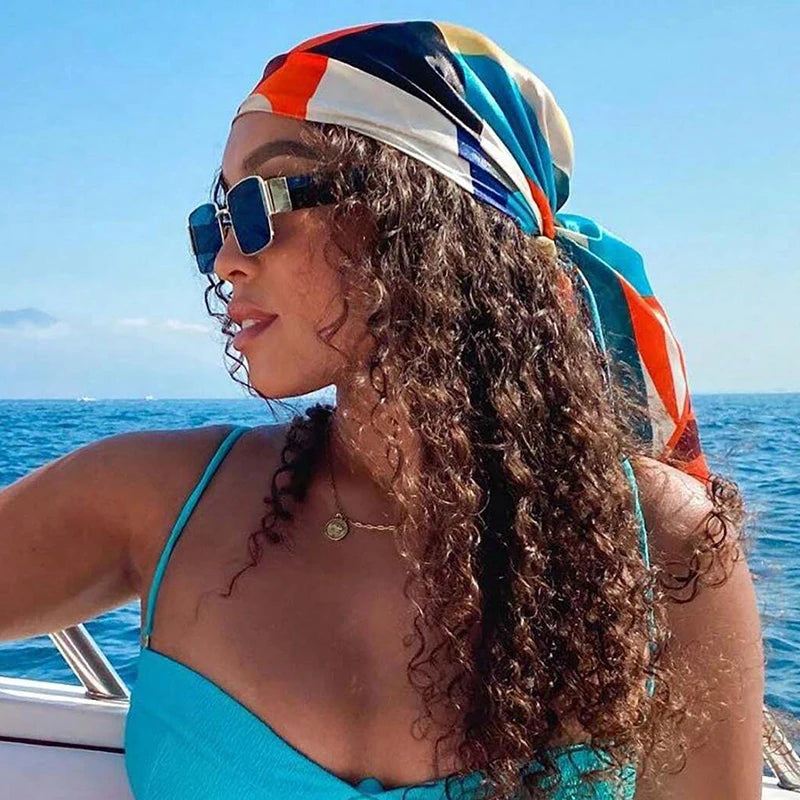 Bufanda cuadrada de satén para mujer, Hijab musulmán elegante, pañuelo de seda estampado 2025, chal, diadema, accesorios para el cabello con asa, Bandana