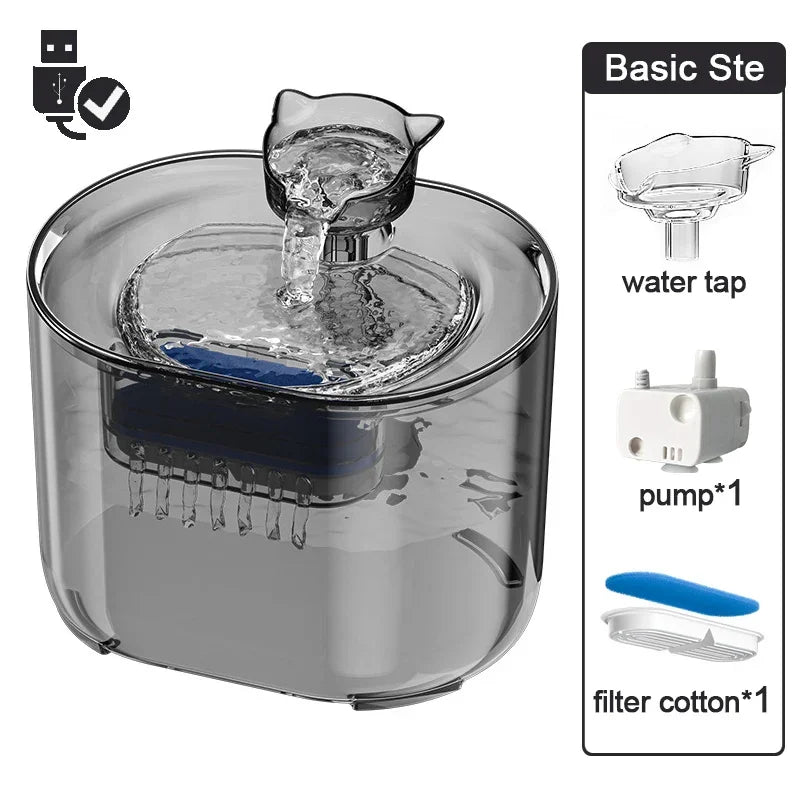 Fuente de agua con filtro automático para mascotas, bebedero eléctrico silencioso con USB, bebedero de recirculación
