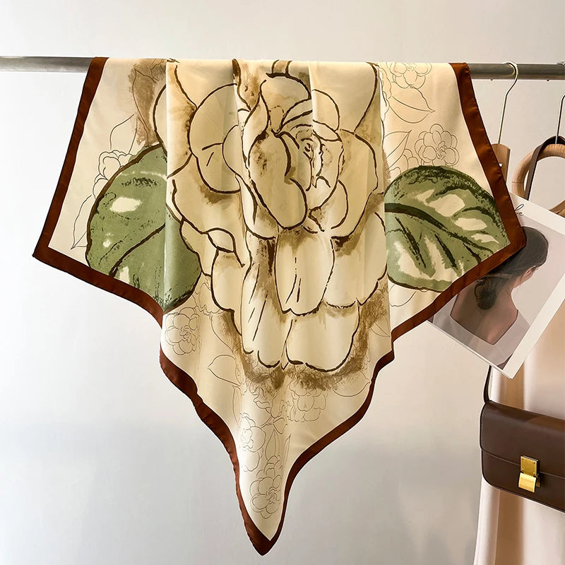 Bufanda cuadrada de 90x90Cm, sensación de sarga de seda, chales y chales para la cabeza para mujer, pañuelos para el cuello con estampado de árbol para el cabello de lujo, Hijab, Bandana Pashmina