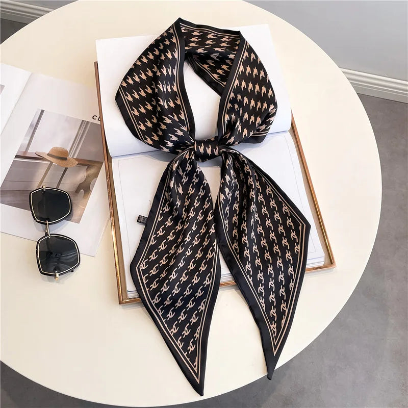 Nuevo Bufandas de seda estrechas de 14x147cm, pañuelo para camisa, patrón a cuadros de doble capa, bolso para el cuello con lazo, diadema para el pelo, pañuelo para la cabeza