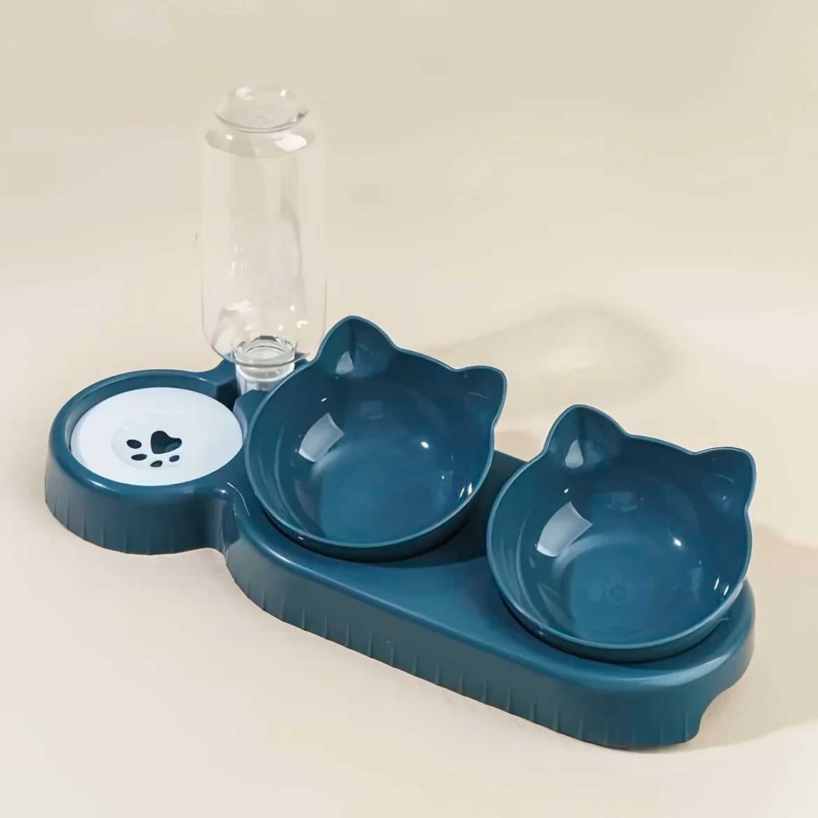 Cuencos para mascotas con alimentador de agua, diseño de oreja inclinado, juego de cuencos para agua y comida para gatos con botella de agua por gravedad para protección del cuello, 3 en 1