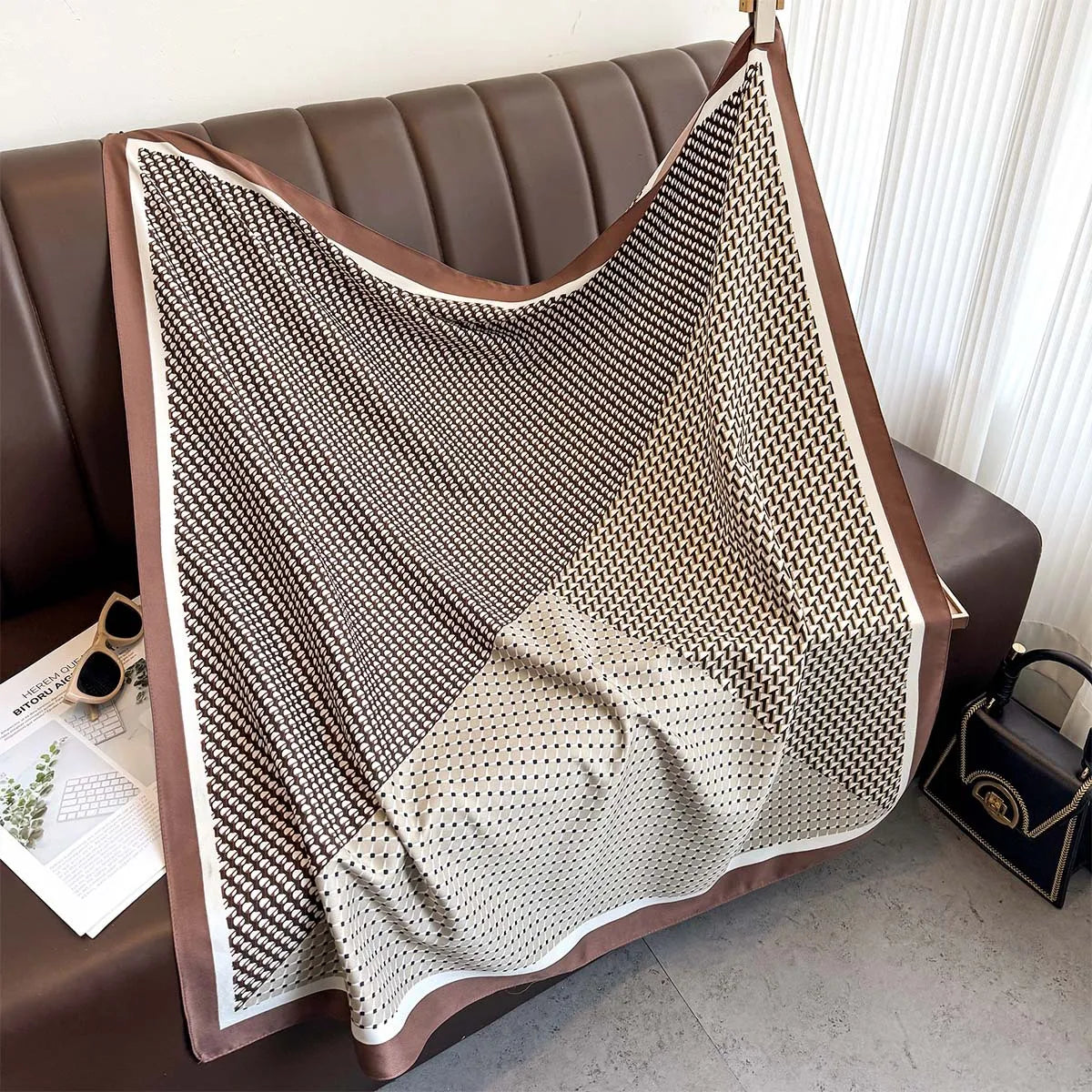 Bufanda cuadrada de 90x90Cm, sensación de sarga de seda, chales y chales para la cabeza para mujer, pañuelos para el cuello con estampado de árbol para el cabello de lujo, Hijab, Bandana Pashmina