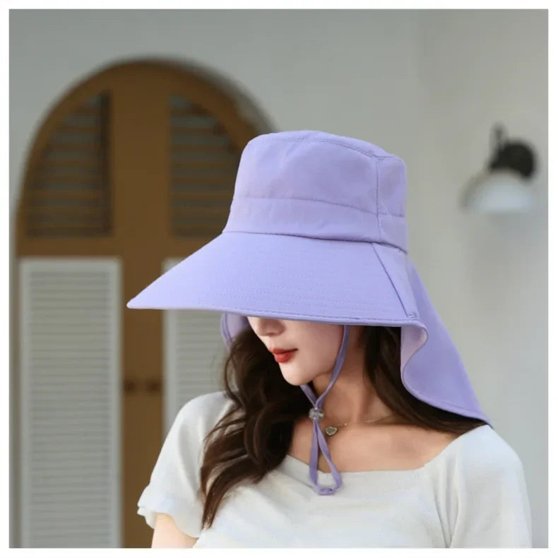 Sombrero de cubo para el sol al aire libre para mujeres y niñas, sombrero de pesca, sombrero de cubo de ala ancha con cubierta para el cuello, gorra de Safari con protección UPF 50+