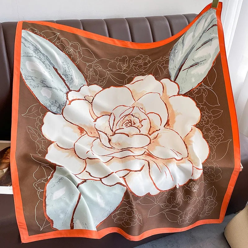 Bufanda cuadrada de 90x90Cm, sensación de sarga de seda, chales y chales para la cabeza para mujer, pañuelos para el cuello con estampado de árbol para el cabello de lujo, Hijab, Bandana Pashmina