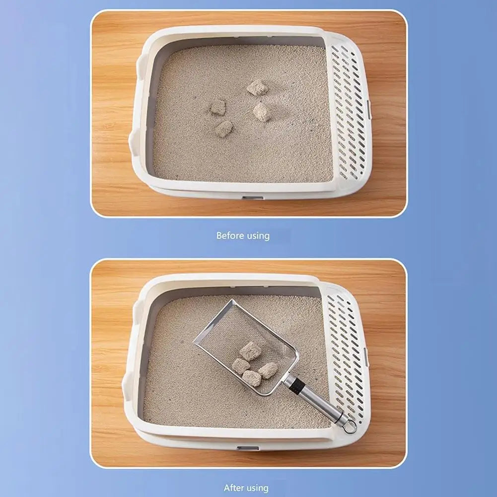 Pala de arena de acero para gatos, pala para excrementos de mascotas de poros finos para conejos, perros, herramientas de limpieza de inodoro, suministros para mascotas