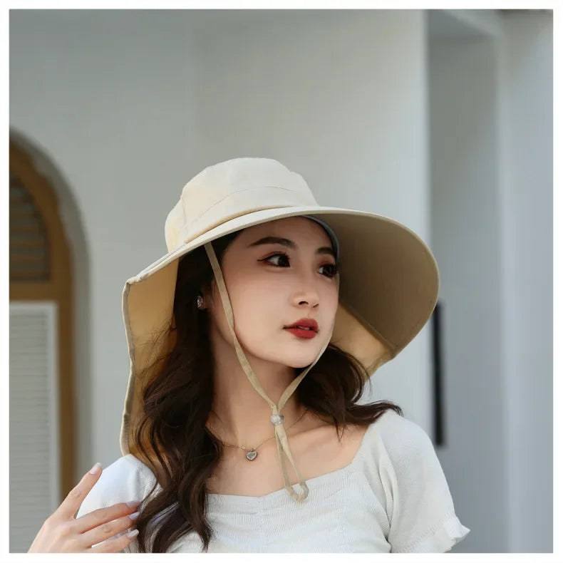 Sombrero de cubo para el sol al aire libre para mujeres y niñas, sombrero de pesca, sombrero de cubo de ala ancha con cubierta para el cuello, gorra de Safari con protección UPF 50+