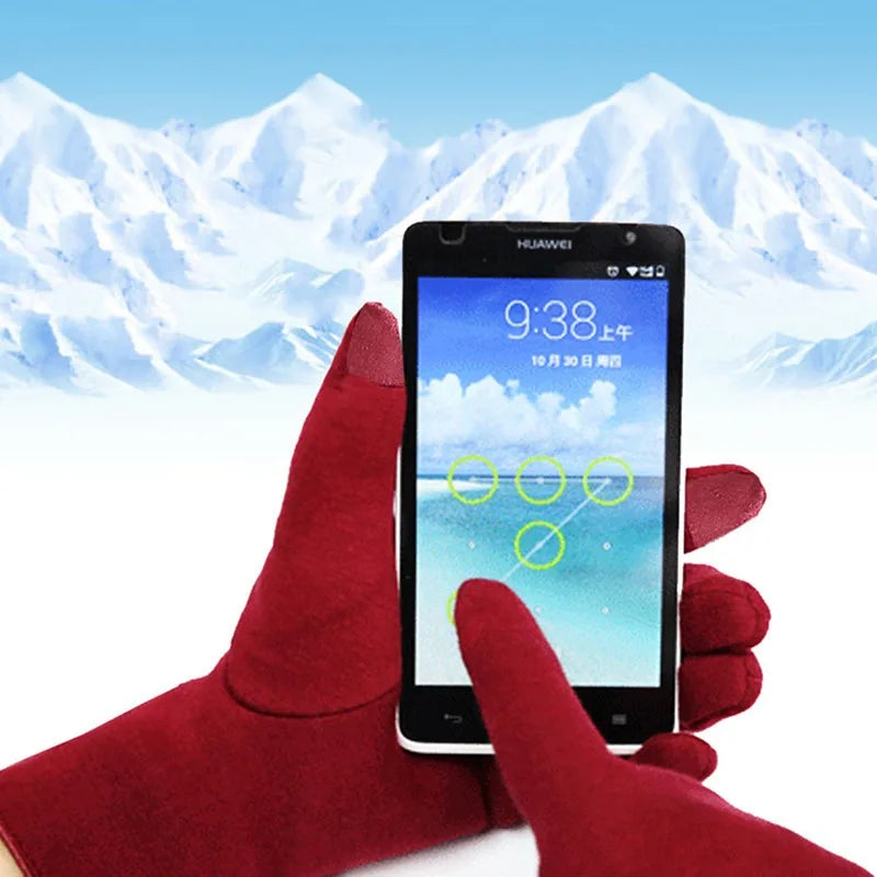 Nuevos guantes cálidos de Otoño Invierno para mujer, guantes térmicos con forro polar y dedos completos, guantes cálidos de algodón para pantalla táctil para mujer