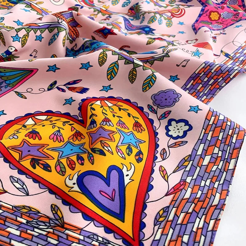 Bufanda cuadrada de 90x90Cm, sensación de sarga de seda, chales y chales para la cabeza para mujer, pañuelos para el cuello con estampado de árbol para el cabello de lujo, Hijab, Bandana Pashmina