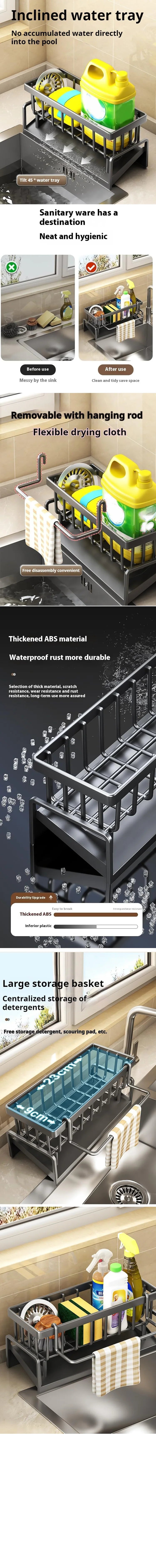 Rejilla de drenaje para cocina, estante de esponja para fregadero del hogar, cesta de trapo, esponja para lavar platos, drenaje de toallas, estante de plástico, accesorios de baño