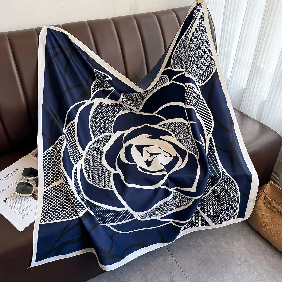 Bufanda cuadrada de 90x90Cm, sensación de sarga de seda, chales y chales para la cabeza para mujer, pañuelos para el cuello con estampado de árbol para el cabello de lujo, Hijab, Bandana Pashmina