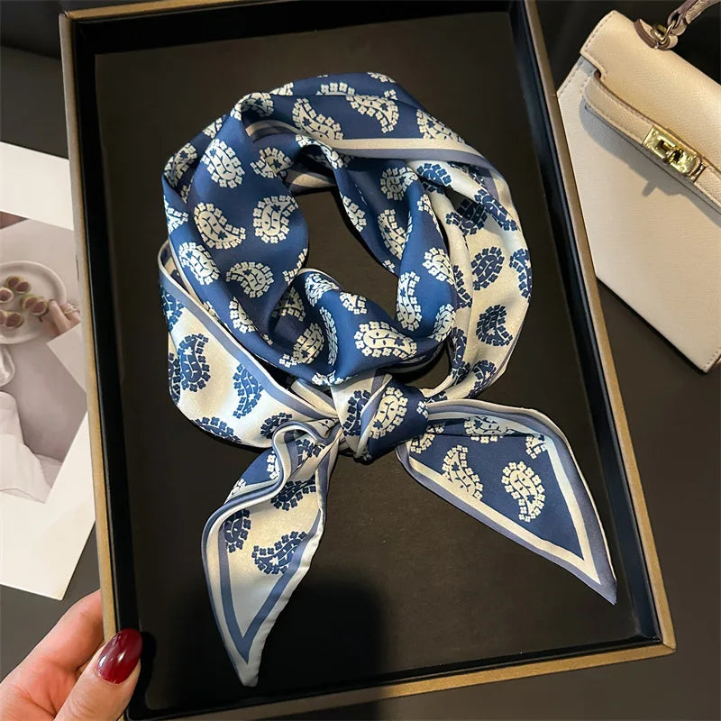 Nuevo Bufandas de seda estrechas de 14x147cm, pañuelo para camisa, patrón a cuadros de doble capa, bolso para el cuello con lazo, diadema para el pelo, pañuelo para la cabeza