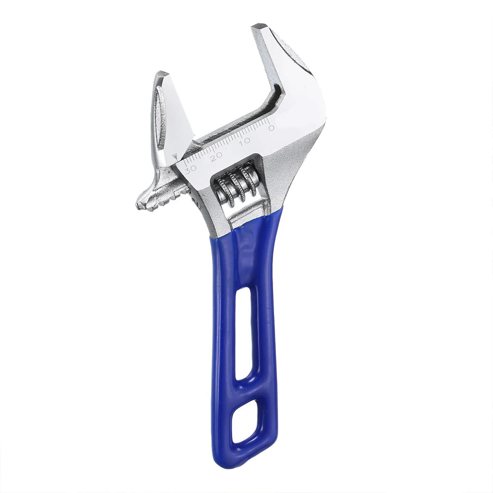 Llave ajustable de 5 pulgadas, apertura amplia de 0 a 30 cm, acero al cromo vanadio forjado, con mango corto.