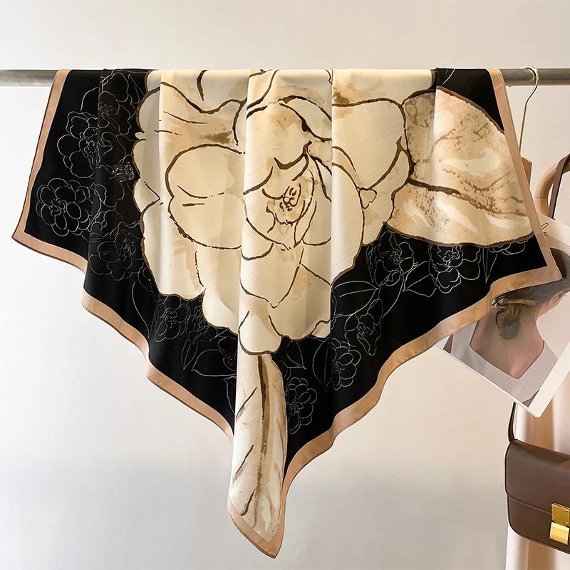 Bufanda cuadrada de 90x90Cm, sensación de sarga de seda, chales y chales para la cabeza para mujer, pañuelos para el cuello con estampado de árbol para el cabello de lujo, Hijab, Bandana Pashmina