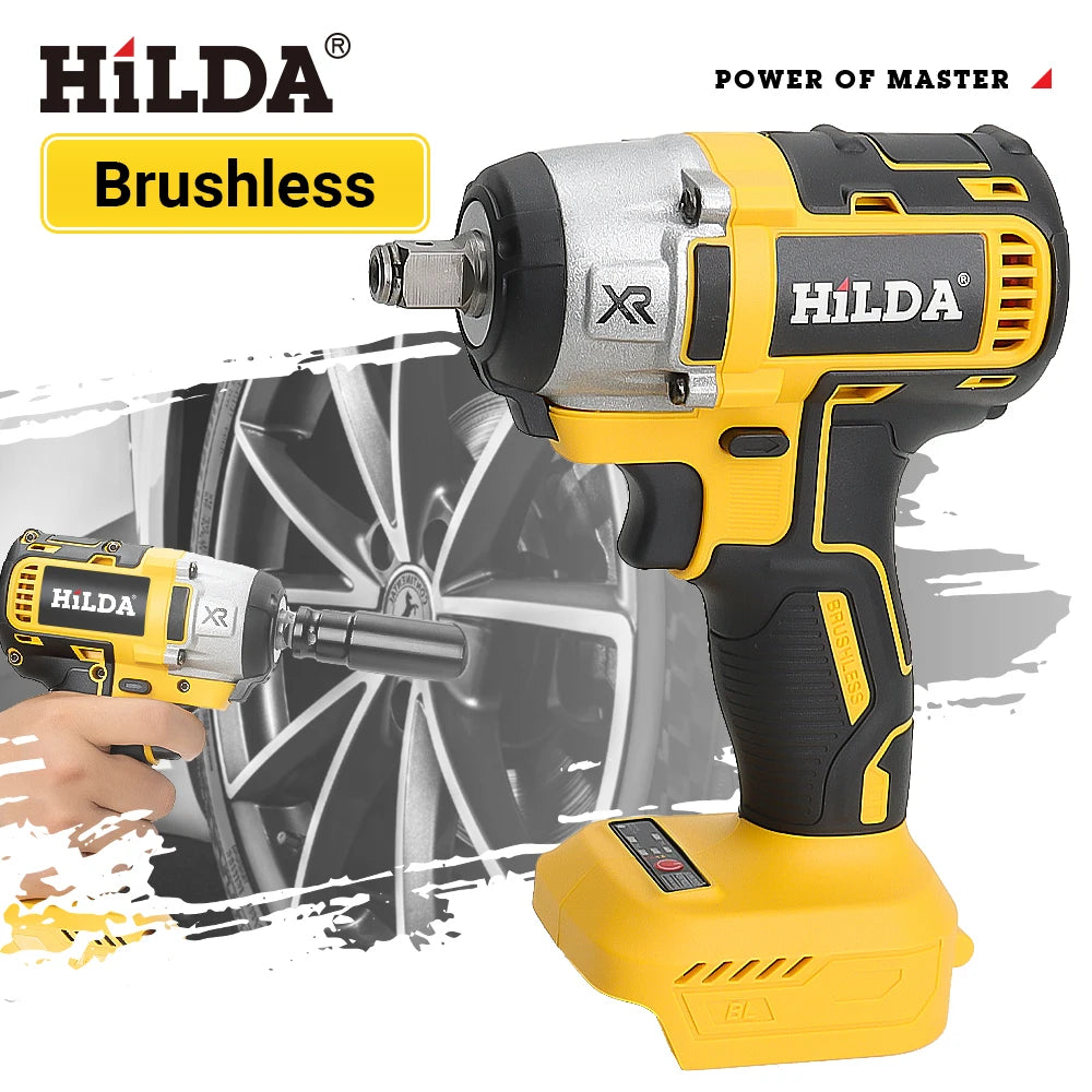 HILDA-llave eléctrica sin escobillas con batería de iones de litio de 1/2 pulgadas, herramientas eléctricas inalámbricas para batería Makita de 18V con luz Led
