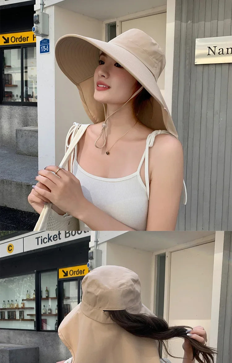 Sombrero de cubo para el sol al aire libre para mujeres y niñas, sombrero de pesca, sombrero de cubo de ala ancha con cubierta para el cuello, gorra de Safari con protección UPF 50+