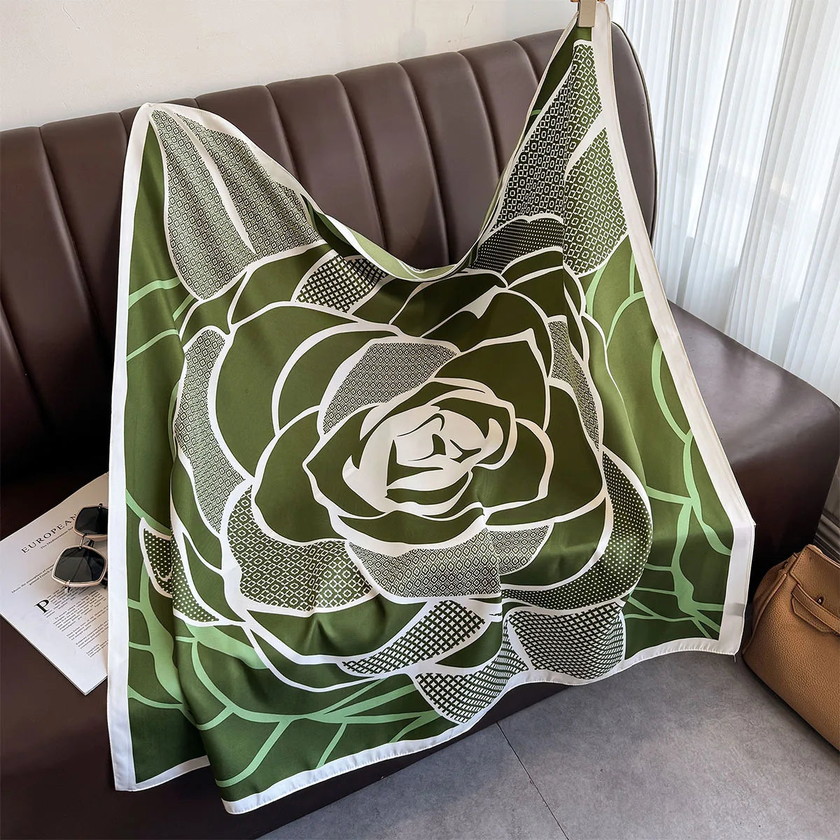 Bufanda cuadrada de 90x90Cm, sensación de sarga de seda, chales y chales para la cabeza para mujer, pañuelos para el cuello con estampado de árbol para el cabello de lujo, Hijab, Bandana Pashmina