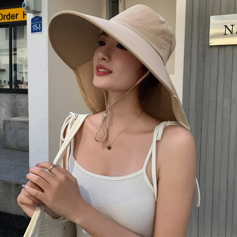 Sombrero de cubo para el sol al aire libre para mujeres y niñas, sombrero de pesca, sombrero de cubo de ala ancha con cubierta para el cuello, gorra de Safari con protección UPF 50+
