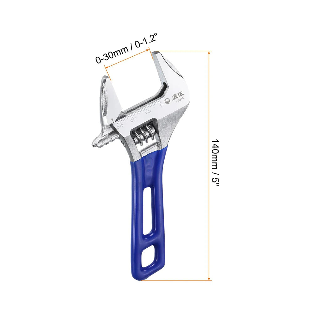 Llave ajustable de 5 pulgadas, apertura amplia, 0-30cm, llave forjada de acero al cromo vanadio con mango corto, herramienta manual