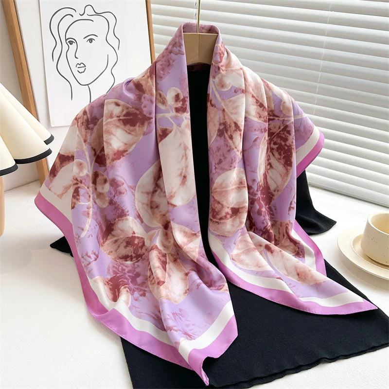 Bufanda cuadrada de 90x90Cm, sensación de sarga de seda, chales y chales para la cabeza para mujer, pañuelos para el cuello con estampado de árbol para el cabello de lujo, Hijab, Bandana Pashmina