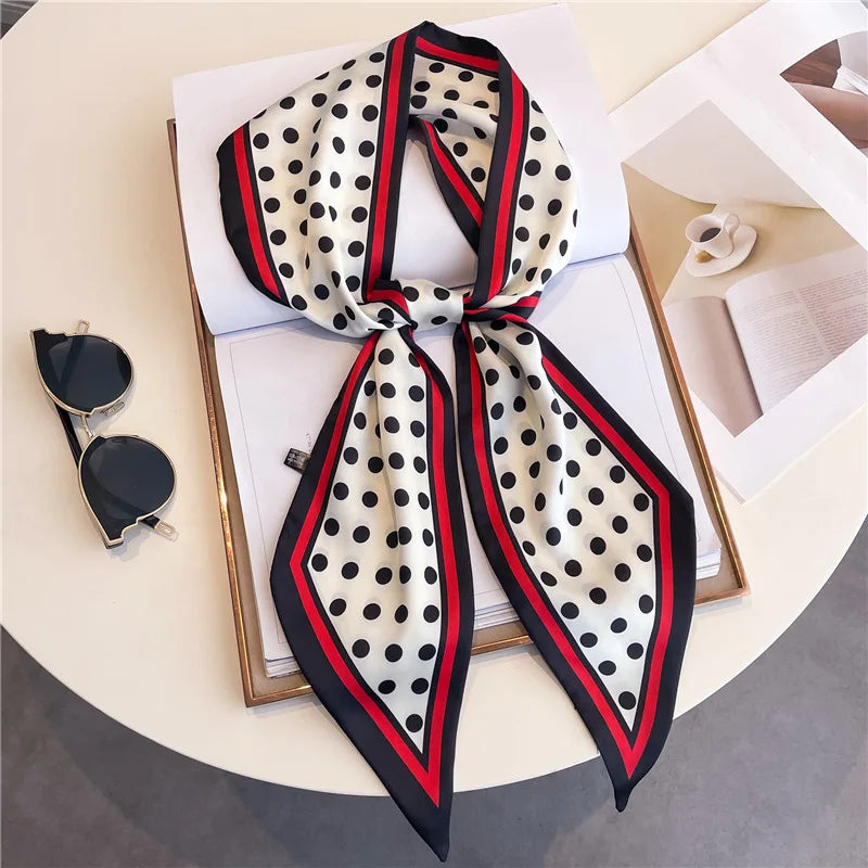 Nuevo Bufandas de seda estrechas de 14x147cm, pañuelo para camisa, patrón a cuadros de doble capa, bolso para el cuello con lazo, diadema para el pelo, pañuelo para la cabeza