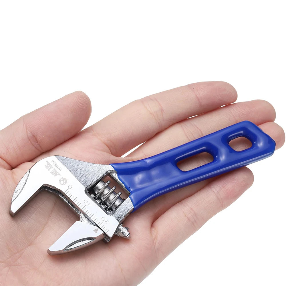 Llave ajustable de 5 pulgadas, apertura amplia de 0 a 30 cm, acero al cromo vanadio forjado, con mango corto.