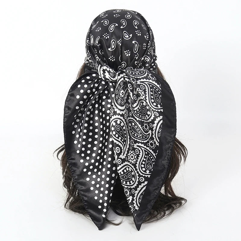 Bufanda cuadrada de satén para mujer, Hijab musulmán elegante, pañuelo de seda estampado 2025, chal, diadema, accesorios para el cabello con asa, Bandana