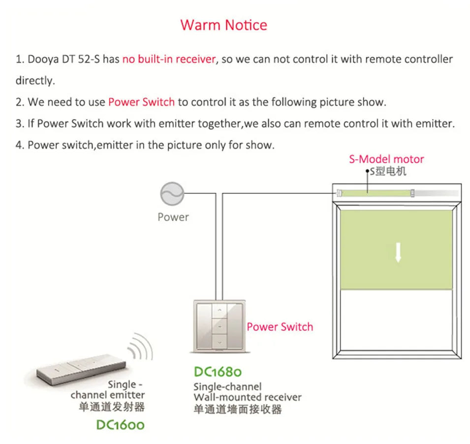 Motor de cortina eléctrico Dooya DT52S 75W, Motor fuerte motorizado de 4 cables para hogar inteligente, funciona con controladores Fibaro y red Fibaro