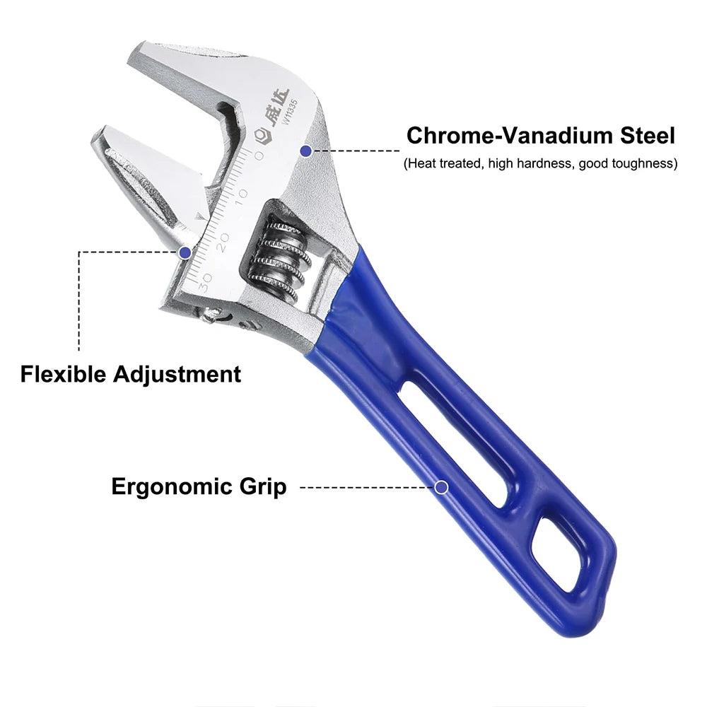 Llave ajustable de 5 pulgadas, apertura amplia, 0-30cm, llave forjada de acero al cromo vanadio con mango corto, herramienta manual