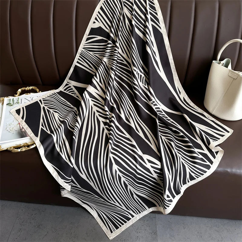 Bufanda cuadrada de 90x90Cm, sensación de sarga de seda, chales y chales para la cabeza para mujer, pañuelos para el cuello con estampado de árbol para el cabello de lujo, Hijab, Bandana Pashmina