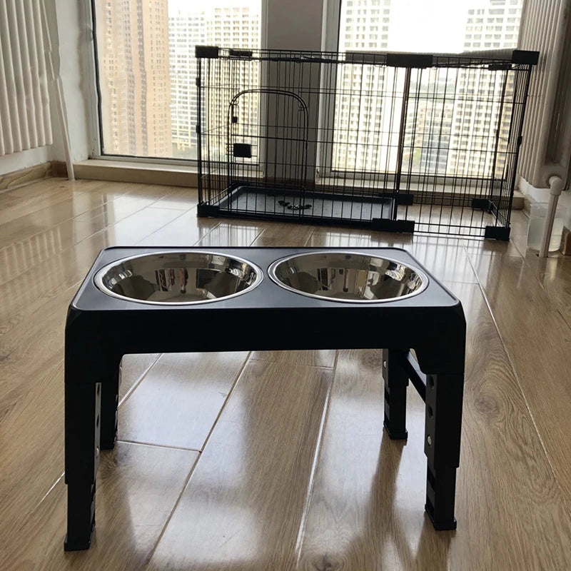 BOOTEELY Cuencos elevados para comedero para perros, soporte elevado ajustable con cuencos dobles de acero inoxidable para alimentos y agua, perros pequeños, medianos y grandes