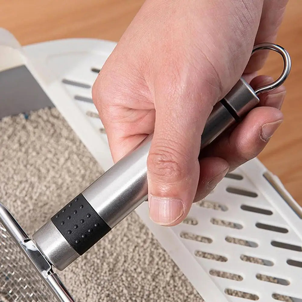 Pala de arena de acero para gatos, pala para excrementos de mascotas de poros finos para conejos, perros, herramientas de limpieza de inodoro, suministros para mascotas