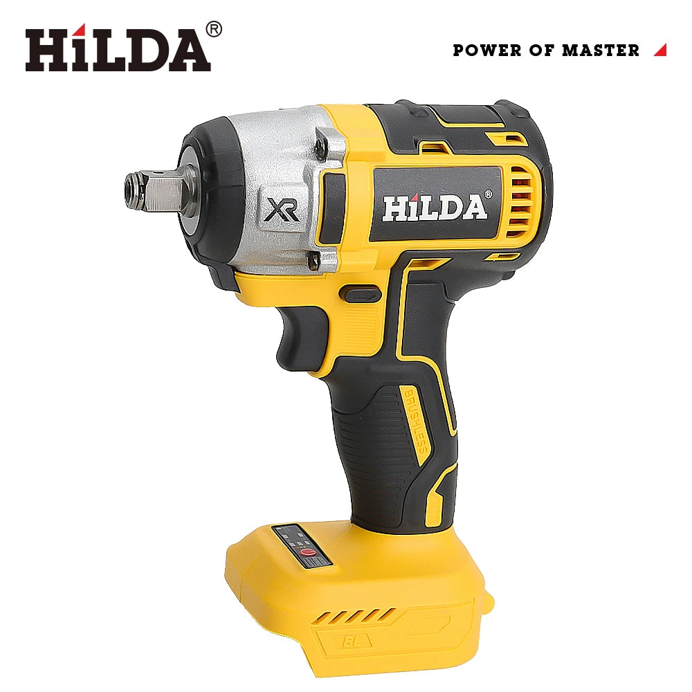 HILDA-llave eléctrica sin escobillas con batería de iones de litio de 1/2 pulgadas, herramientas eléctricas inalámbricas para batería Makita de 18V con luz Led