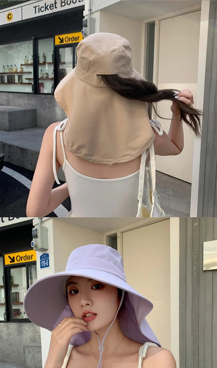 Sombrero de cubo para el sol al aire libre para mujeres y niñas, sombrero de pesca, sombrero de cubo de ala ancha con cubierta para el cuello, gorra de Safari con protección UPF 50+