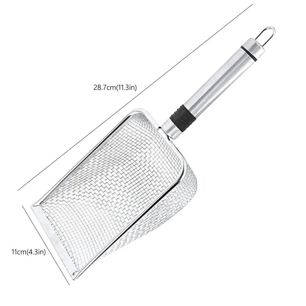 Pala de arena de acero para gatos, pala para excrementos de mascotas de poros finos para conejos, perros, herramientas de limpieza de inodoro, suministros para mascotas