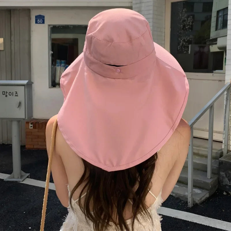 Sombrero de cubo para el sol al aire libre para mujeres y niñas, sombrero de pesca, sombrero de cubo de ala ancha con cubierta para el cuello, gorra de Safari con protección UPF 50+